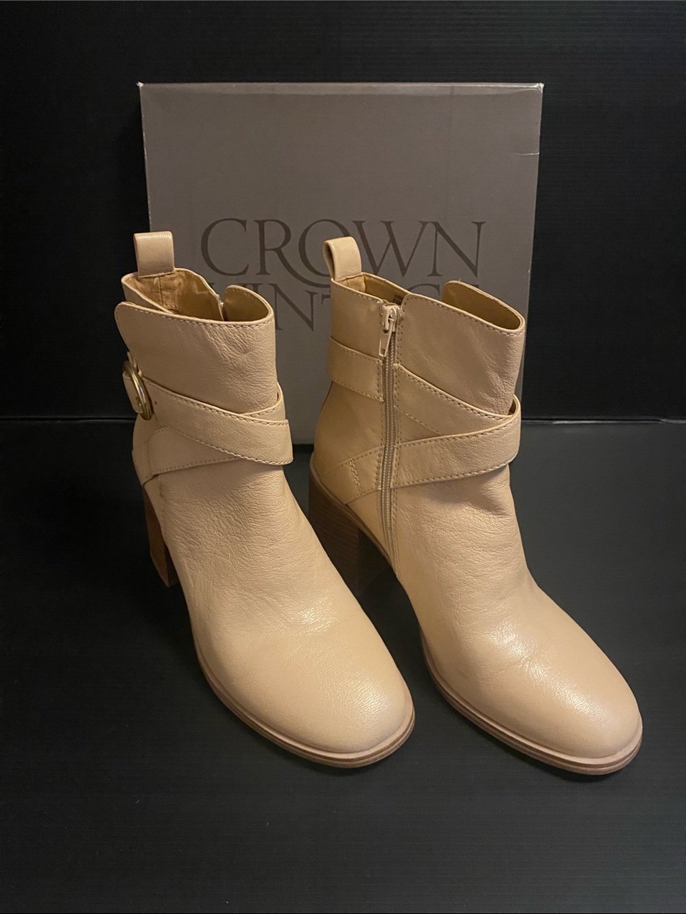 Crown Vintage Light Tan Leather Strap Ankle Boots